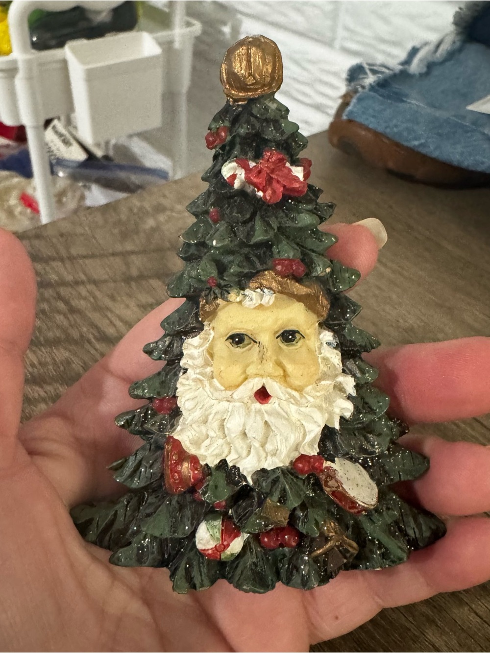 3D Christmas Tree with Santa Face Kitchen Refrigerator Magnet 4" Tall Resin